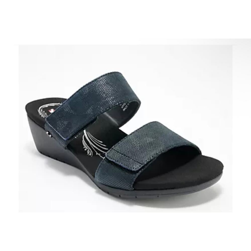 New Revere Sorrento wedge black angle sandals sz 7 - Picture 2 of 7